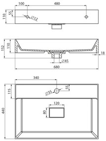 Sapho - Pultba ültethető mosdó GODIVA 68x44 cm márvány/fehér