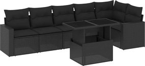 vidaXL 7 részes fekete polyrattan kerti ülőgarnitúra párnával