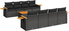 vidaXL 9 részes fekete polyrattan kerti ülőgarnitúra párnákkal