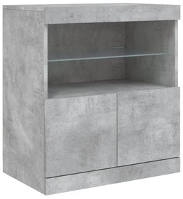 betonszürke tálalószekrény LED-világítással 142,5 x 37 x 67 cm