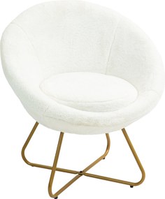 HOMCOM Fotel Ágyban Műszőrme Kárpitozott Nappali Fotel Arany Fém Lábbal és Csúszásmentes Talppal, 75x66x79 cm, Fehér | Aosom