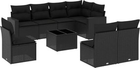 vidaXL 9 részes fekete polyrattan kerti ülőgarnitúra párnákkal