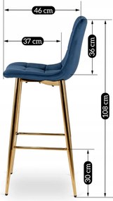 Kék Bársony Bárszék Aranyszínű Lábbal. ARIEL