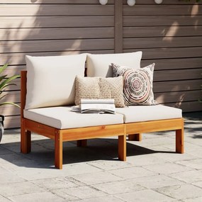 vidaXL 2 személyes tömör akácfa karfa nélküli kerti kanapé párnákkal