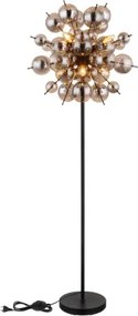 Globo 15633SS Állólámpa fém fekete matt, füstszínű üveggömbök, fekete PVC kábel, lábpedálos kapcsoló a kábelen, ø: 550mm, M: 1550mm, kábel hossza 1800mm, üveggömbök átmérője: 24 x 6 cm, 24 x 10 cm, 6x E14 25W 230V izzók nélkül