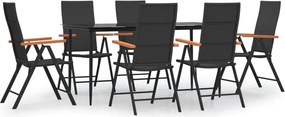 vidaXL 7 részes fekete-barna polyrattan kerti étkezőgarnitúra