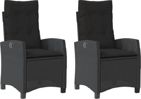 vidaXL 2 db fekete polyrattan dönthető kerti szék párnával
