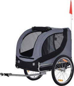 PawHut Kutya Trailer Kerékpáros Trailer Kutya Szállító Szürke+Fekete 130 x 73 x 90 cm | Aosom