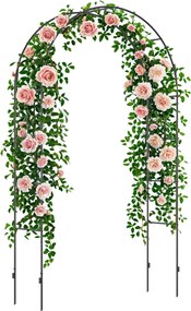 Outsunny Fém Rózsa Ív Kerti Trellis Mászó Növényekhez, Hegyes Kialakítású Fém Struktúrájú Arbor Trellis Rózsákhoz, Kerti Ív 140 x 40 x 240 cm Fekete |