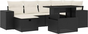 vidaXL 7 részes fekete polyrattan kerti ülőgarnitúra párnával
