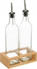 Olaj- és ecettartó üveg bambusz állványon GUSTO, 2x 480 ml
