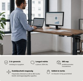 Elektromos íróasztal magasságállítással ergonomikus antracit/dió,1600x800 mm: ARIA