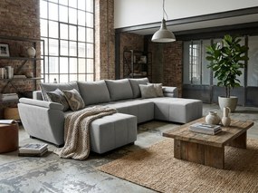 Kihúzható U alakú kanapé LIVARO 305x140 cm, világosszürke