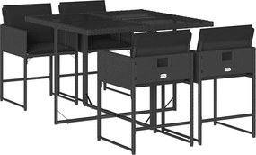 vidaXL 5 részes fekete polyrattan kerti étkezőgarnitúra párnákkal