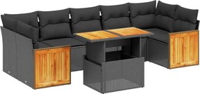 vidaXL 8 részes fekete polyrattan kerti ülőgarnitúra párnákkal