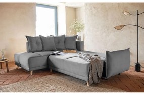 Szürke kordbársony kinyitható sarokkanapé (bal oldali) Lazy Lukka – Miuform