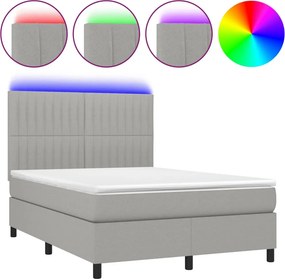 vidaXL világosszürke szövet rugós és LED-es ágy matraccal 140x200 cm