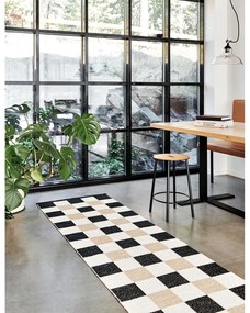 Fekete-krémszínű kültéri-beltéri futószőnyeg 70x300 cm Pix Black Vanilla – Pappelina