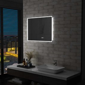 LED-es tükör érintésérzékelővel és időkijelzővel 80 x 60 cm