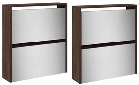 4 szintes barna tölgyszínű cipőszekrény tükörrel 63x17x134 cm