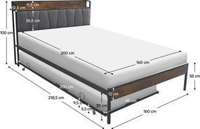 Ágy ágyráccsal és kihúzható pótággyal, 160x200, fekete/szürke, NORDO