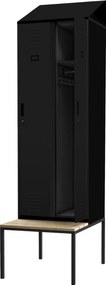 Fém öltözőszekrény paddal és tetővel KACPER II PRO, 600 x 2295 x 850 mm, fekete