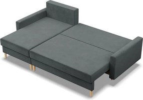 Etna sarokkanapé, 1 ágyneműtartóval, bársony, univerzális oldal, bonell töltet, szürke