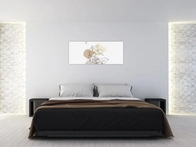 Kép - Bézs virágok pillangóval N⁰1 (120x50 cm)