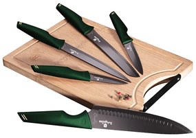 6-részes rozsdamentes acél konyhai kés készlet vágódeszkával EMERALD 20171