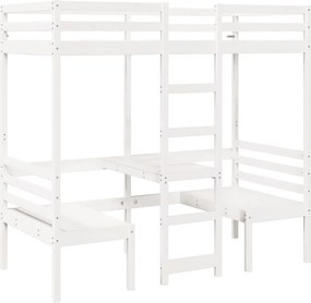 vidaXL fehér fenyő galériaágy-keret asztallal és székekkel 90 x 190 cm