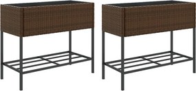 vidaXL 2 db barna polyrattan kerti ültetőláda polccal 90 x 40 x 75 cm
