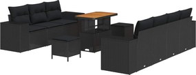 vidaXL Kerti Kanapé Szett párnával tárolóval 10 pcs Fekete Poly Rattan