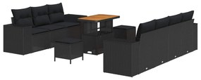 vidaXL Kerti Kanapé Szett párnával tárolóval 10 pcs Fekete Poly Rattan