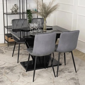 Étkezőgarnitúra 4 db. Székkel. Bővíthető asztal CLARK 120-160 + 4 db. Szürke étkezőszék. ROBIN