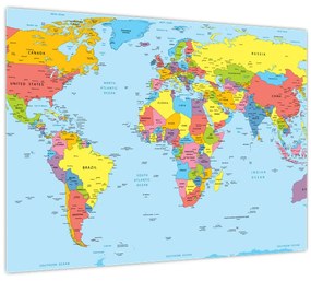 Kép - A világ térképe (üvegen) (70x50 cm)