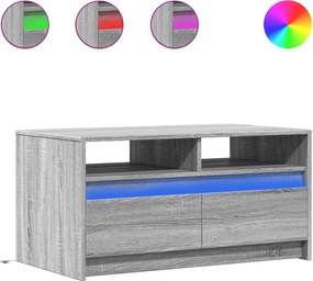 vidaXL szürke sonoma színű szerelt fa dohányzóasztal LED-világítással