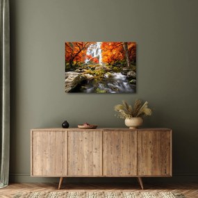 Kép - vízesések a narancssárga erdőben (üvegen) (70x50 cm)