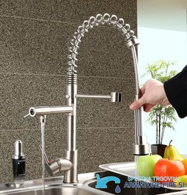Konyhai csaptelep EYN0141 kihúzható zuhanyfejjel, két kifolyóval és többféle színváltozatban — 74 cm — Nikkel