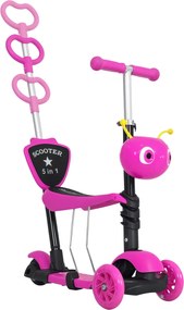 HOMCOM 3 az 1-ben kismotor gyerekeknek 18 hónapos kortól - 3 kerekű kismotor levehető üléssel, állítható magasságú tolófogantyúval 62x25x72.5 cm Rózsa