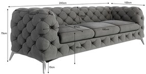 Szürke bársony kanapé 243 cm Chelsea – Ropez