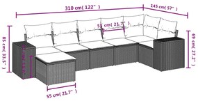 7 részes fekete polyrattan kerti ülőgarnitúra párnával