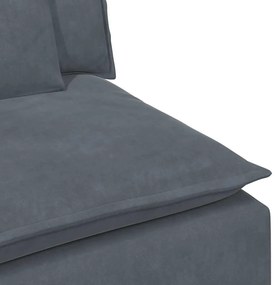 sötétszürke moduláris kanapé zsámollyal és párnákkal