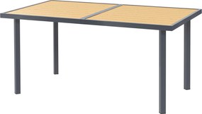 Outsunny Kerti Étkezőasztal 6 fő részére, Négyzet Alakú Fa Hatású Rozsdamentes Acél Felülettel Teraszra, 150 x 90 x 72 cm, Természetes fa | Aosom