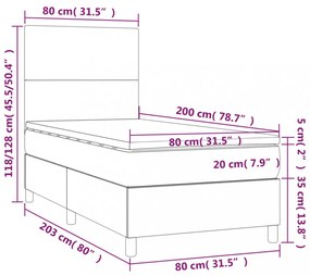 barna szövet rugós és LED-es ágy matraccal 80 x 200 cm