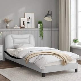 fehér és fekete műbőr ágykeret fejtámlával 90 x 200 cm