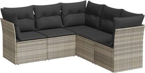 vidaXL 5 részes világosszürke polyrattan kerti ülőgarnitúra párnákkal