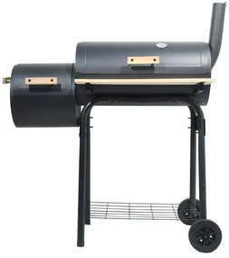 Faszén grill füstölővel fekete/fa