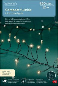 Lámpák Micro 960 LED-es karácsonyfa drót Sűrű Meleg Fehér 12m