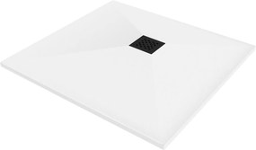 Mexen, Mexen Stone+ négyzet alakú kompozit fürdőkád 100 x 100 cm, fehér, maskownica fekete - 44101010-B