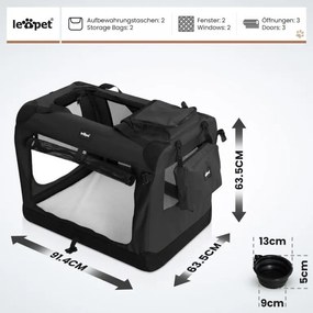 Leopet® Szállító box kutyáknak XXL 91 x 63 x 63 cm fekete